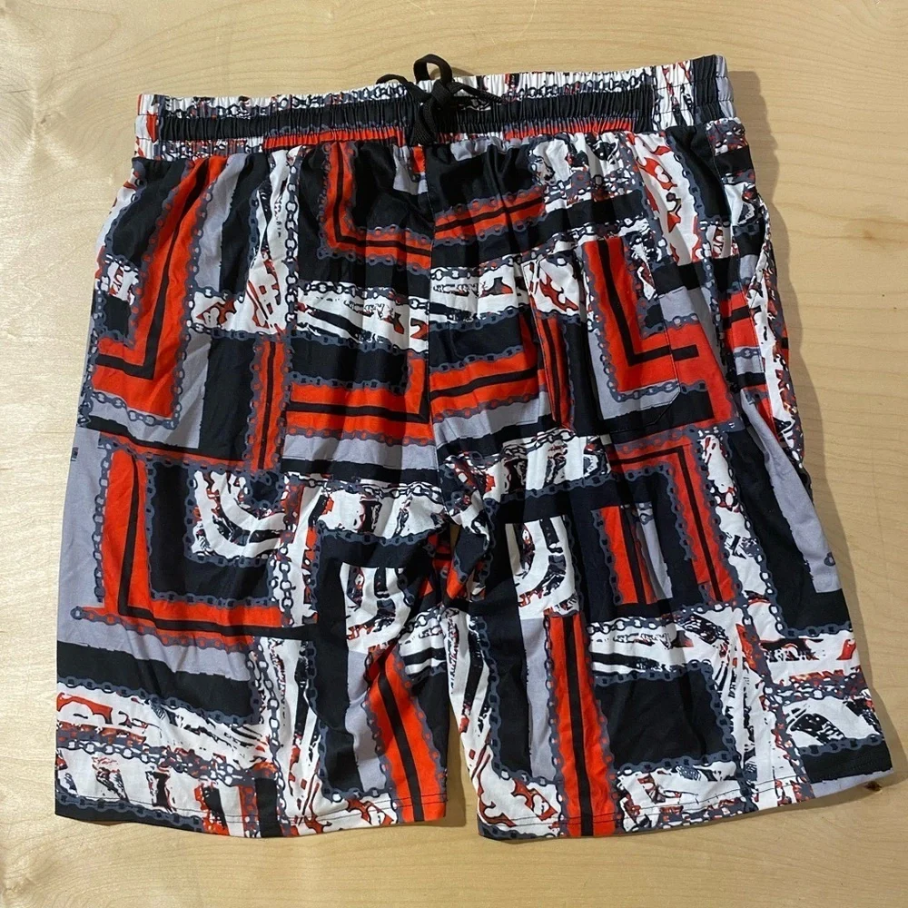 Stacy Adams Red, Black, and White Geometric Swim Shorts XXL (PE)